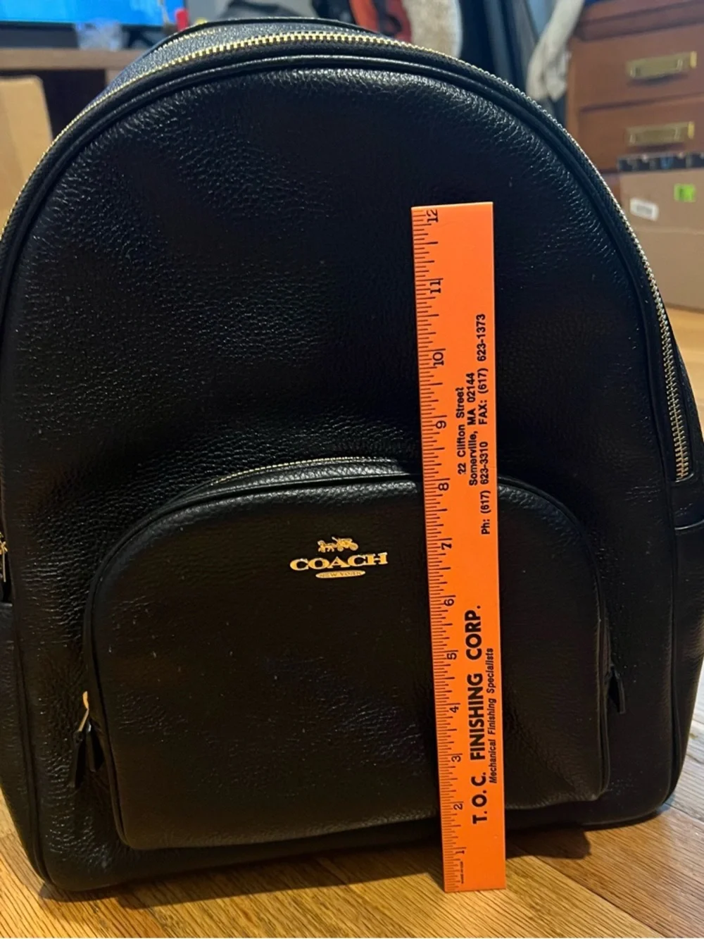 Coach Black Pebbled Leather Backpack with Gold Logo - Picture 6 of 9